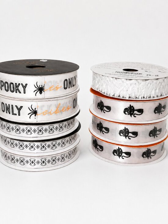 Place & Time Other - Halloween Wired Ribbon Spool Bundle Lot Spooky Vibes Black Cat Craft Destash